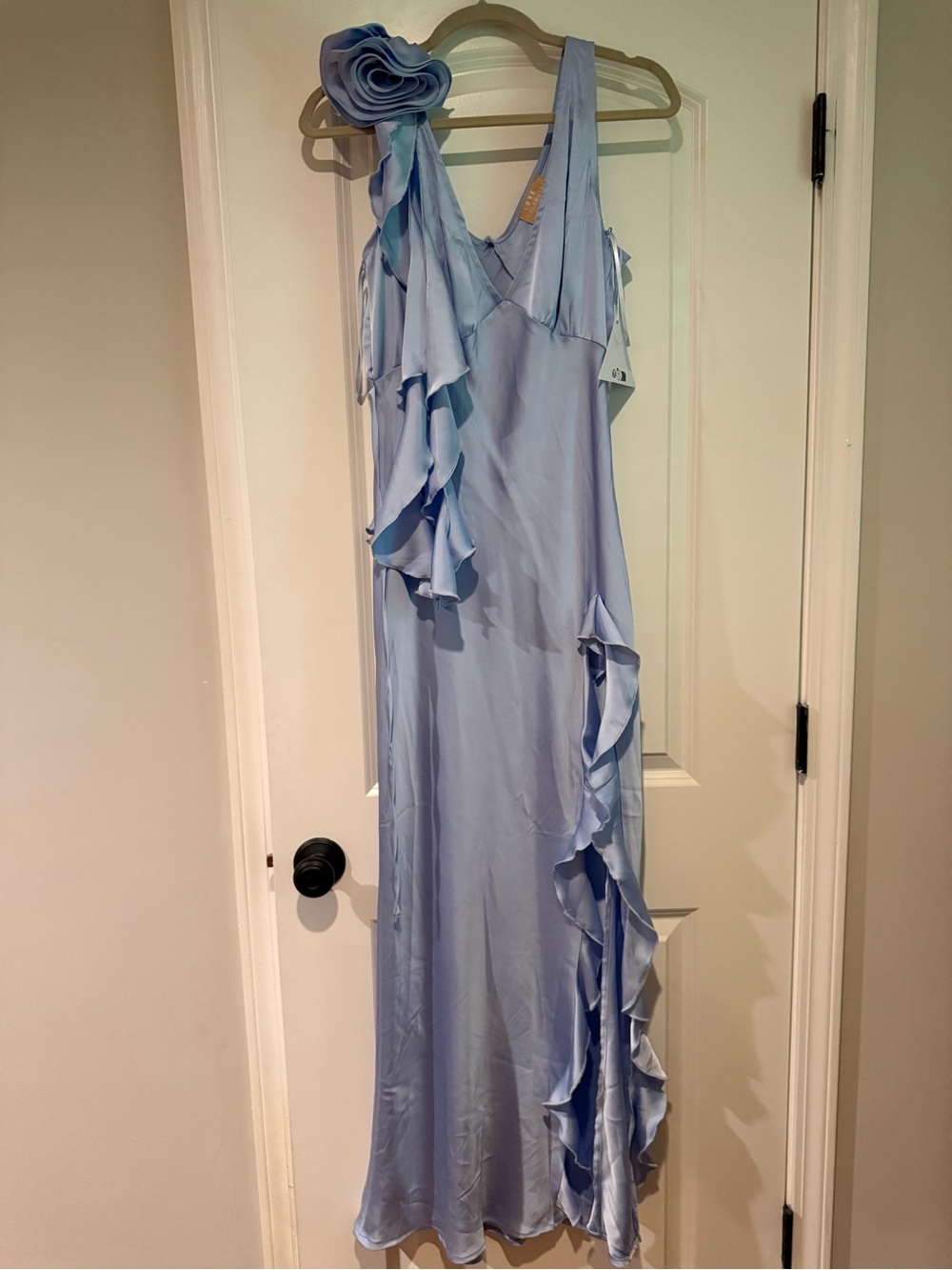 ASOS “Love Triangle” Brand Light Blue Ruffled One-Shoulder Maxi Dress NWT